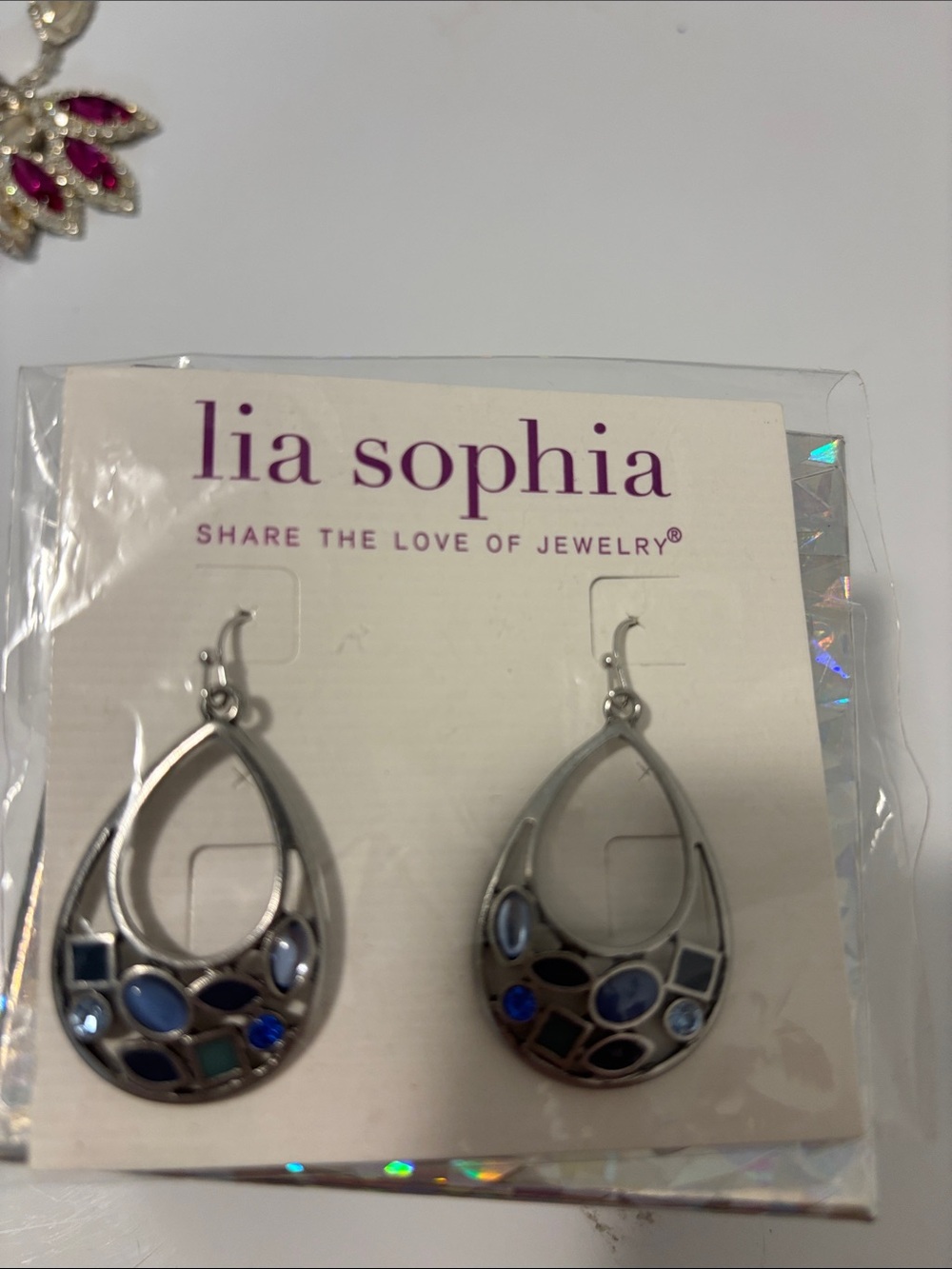 Lia Sophia Silver Teardrop Earrings with Blue Accents